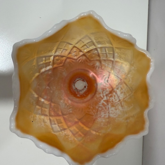 Westmoreland Glass File and Fan Peach Opalescent Pedestal Dish Carnival Glass - Picture 3 of 5